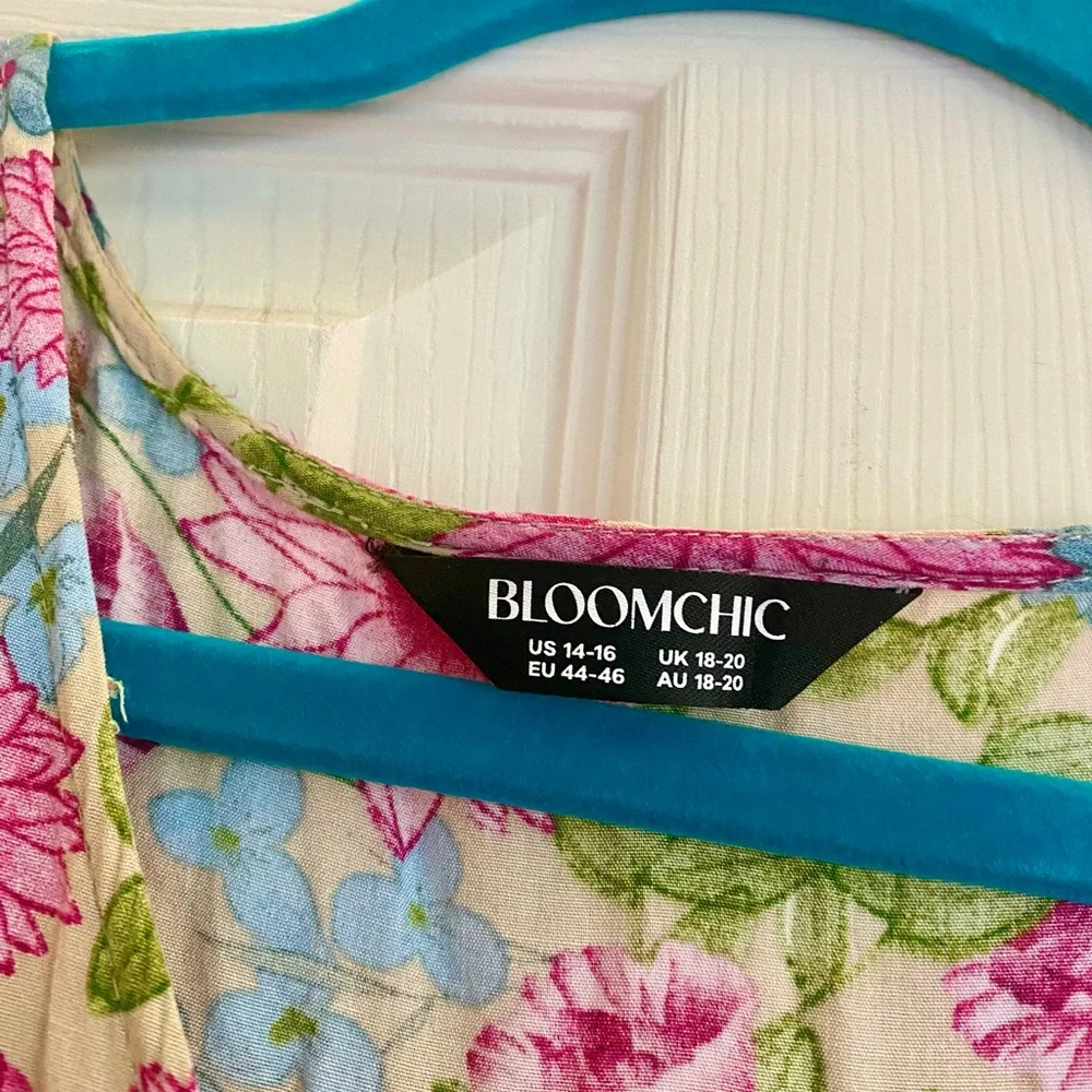 BloomChic Pink Floral Maxi Dress on Green Background. - Picture 7 of 9